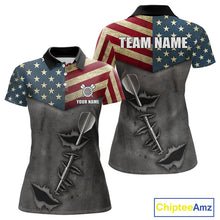Load image into Gallery viewer, Personalized American Flag Steel Tip Dart Polo &amp; 1/4 Zip For Women Custom Patriotic Darts Jersey TDM5260