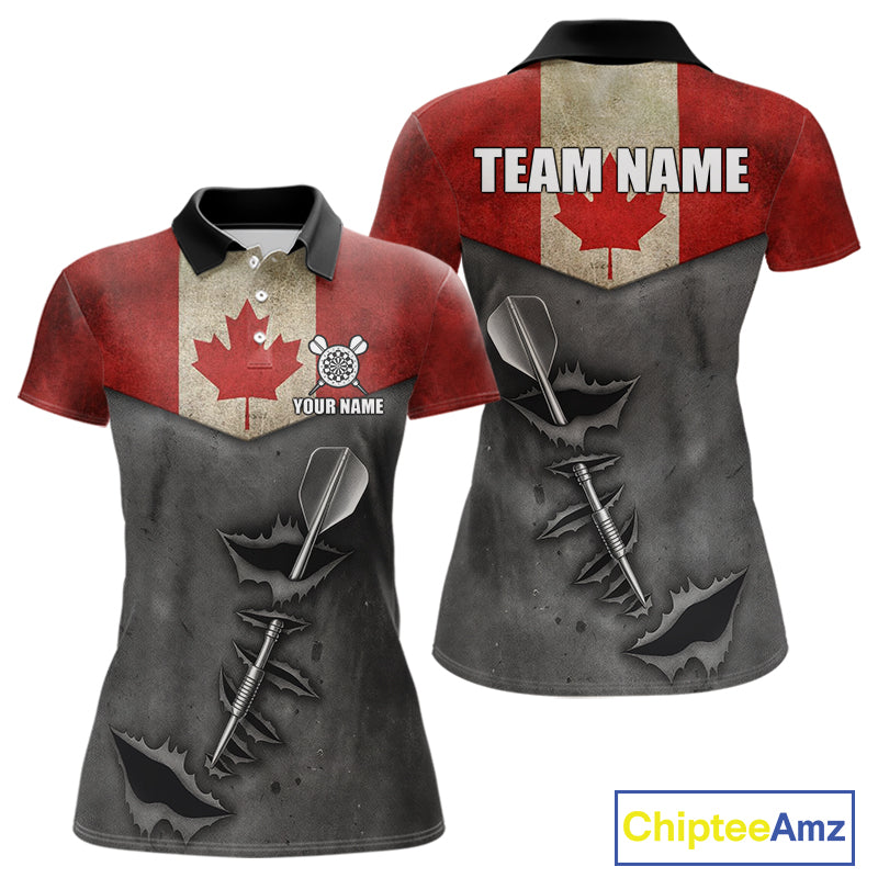 Personalized Canada Flag Steel Tip Dart Polo & 1/4 Zip For Women Custom Canada Darts Team Jersey TDM5261