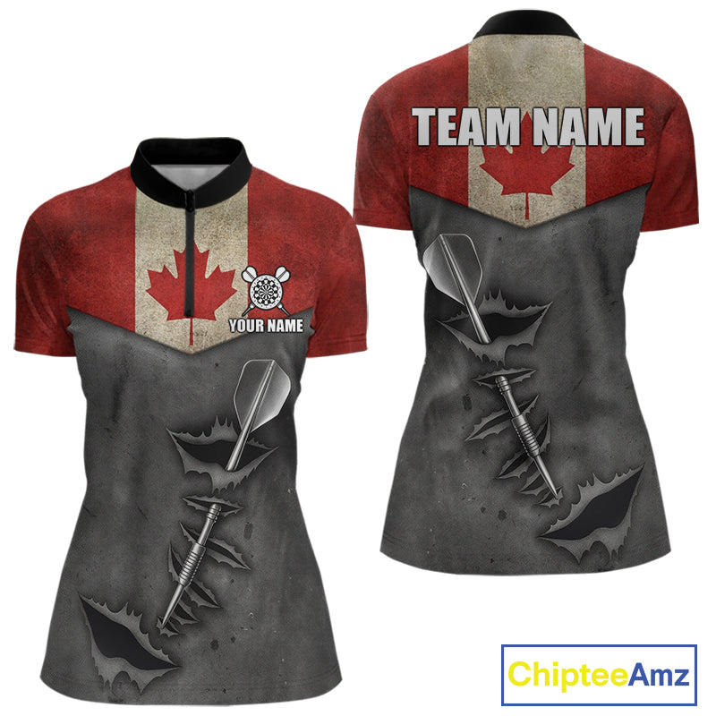 Personalized Canada Flag Steel Tip Dart Polo & 1/4 Zip For Women Custom Canada Darts Team Jersey TDM5261