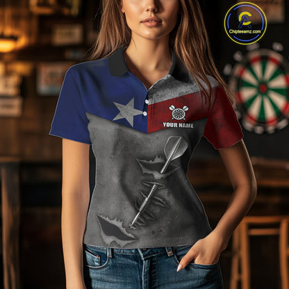 Personalized Texas Flag Steel Tip Dart Polo & 1/4 Zip For Women Custom Texas Darts Team Jersey TDM5262