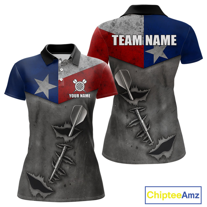 Personalized Texas Flag Steel Tip Dart Polo & 1/4 Zip For Women Custom Texas Darts Team Jersey TDM5262