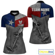 Load image into Gallery viewer, Personalized Texas Flag Steel Tip Dart Polo &amp; 1/4 Zip For Women Custom Texas Darts Team Jersey TDM5262