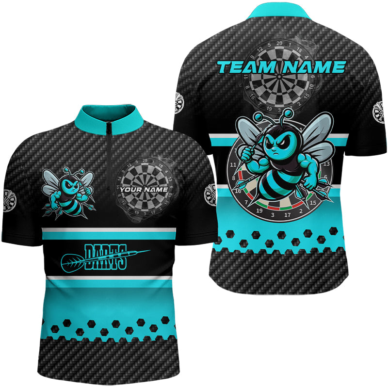 Black And Cyan Darts Bee Custom Name Darts Shirts For Men, Funny Darts Apparel, Best Darts Gifts TDM3264