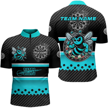 Black And Cyan Darts Bee Custom Name Darts Shirts For Men, Funny Darts Apparel, Best Darts Gifts TDM3264