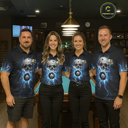 Blue Billiard 8 Ball & 9 Ball Skull Pool Shirt For Women Custom Glass Break Billiard Team Jersey TDM5513