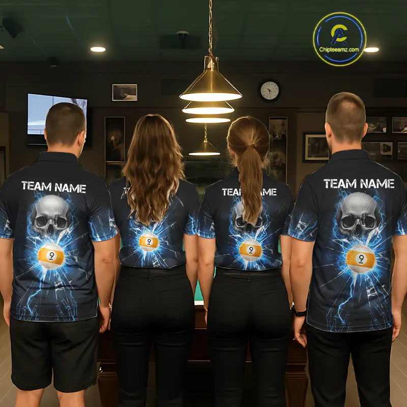 Blue Billiard 8 Ball & 9 Ball Skull Pool Shirt For Women Custom Glass Break Billiard Team Jersey TDM5513