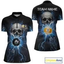 Load image into Gallery viewer, Blue Billiard 8 Ball &amp; 9 Ball Skull Pool Shirt For Women Custom Glass Break Billiard Team Jersey TDM5513