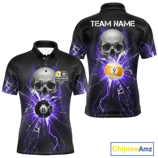 Purple Billiard 8 Ball & 9 Ball Skull Pool Shirt For Men Custom Glass Break Billiard Team Jersey TDM5514