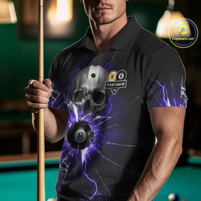 Purple Billiard 8 Ball & 9 Ball Skull Pool Shirt For Men Custom Glass Break Billiard Team Jersey TDM5514