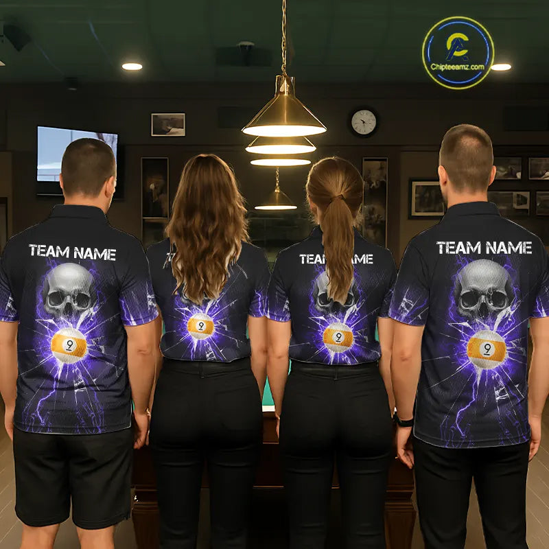 Purple Billiard 8 Ball & 9 Ball Skull Pool Shirt For Women Custom Glass Break Billiard Team Jersey TDM5514