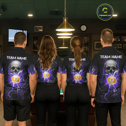 Purple Billiard 8 Ball & 9 Ball Skull Pool Shirt For Women Custom Glass Break Billiard Team Jersey TDM5514