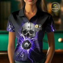 Load image into Gallery viewer, Purple Billiard 8 Ball &amp; 9 Ball Skull Pool Shirt For Women Custom Glass Break Billiard Team Jersey TDM5514