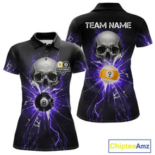 Load image into Gallery viewer, Purple Billiard 8 Ball &amp; 9 Ball Skull Pool Shirt For Women Custom Glass Break Billiard Team Jersey TDM5514