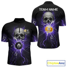 Load image into Gallery viewer, Purple Billiard 8 Ball &amp; 9 Ball Skull Pool Shirt For Men Custom Glass Break Billiard Team Jersey TDM5514