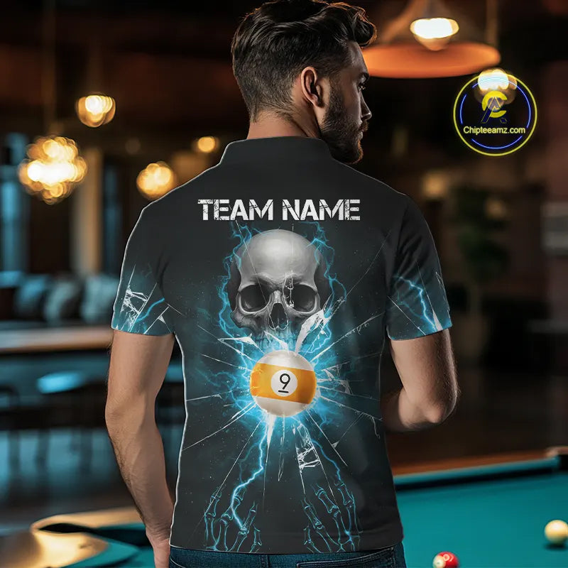Turquoise Billiard 8 Ball & 9 Ball Skull Pool Shirt For Men Custom Glass Break Billiard Team Jersey TDM5515