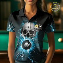 Load image into Gallery viewer, Turquoise Billiard 8 Ball &amp; 9 Ball Skull Pool Shirt For Women Custom Glass Break Billiard Team Jersey TDM5515
