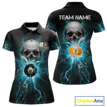 Load image into Gallery viewer, Turquoise Billiard 8 Ball &amp; 9 Ball Skull Pool Shirt For Women Custom Glass Break Billiard Team Jersey TDM5515