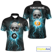 Load image into Gallery viewer, Turquoise Billiard 8 Ball &amp; 9 Ball Skull Pool Shirt For Men Custom Glass Break Billiard Team Jersey TDM5515