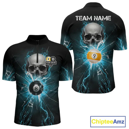 Turquoise Billiard 8 Ball & 9 Ball Skull Pool Shirt For Men Custom Glass Break Billiard Team Jersey TDM5515