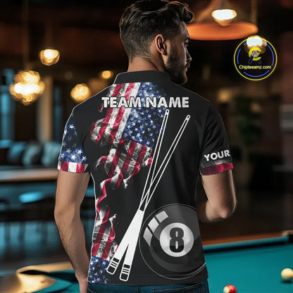 Personalized US Flag Smoke 8 Ball Pool Billiard Shirt For Men Custom Patriotic Billiard Team Jersey TDM5516