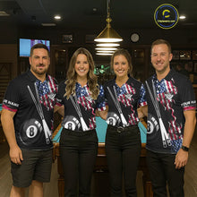 Load image into Gallery viewer, Personalized US Flag Smoke 8 Ball Pool Billiard Shirt For Women Custom Patriotic Billiard Team Jersey TDM5516