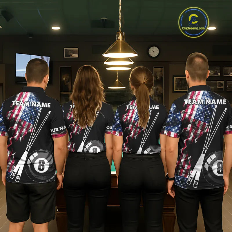 Personalized US Flag Smoke 8 Ball Pool Billiard Shirt For Women Custom Patriotic Billiard Team Jersey TDM5516