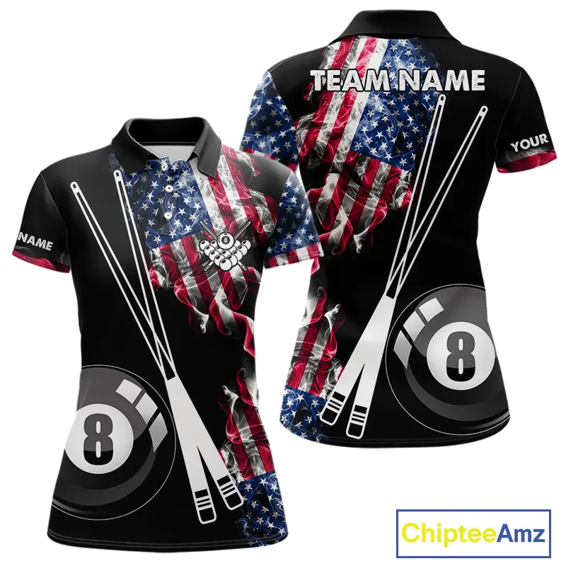 Personalized US Flag Smoke 8 Ball Pool Billiard Shirt For Women Custom Patriotic Billiard Team Jersey TDM5516