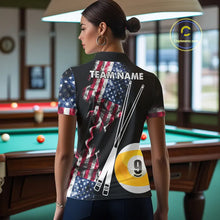 Load image into Gallery viewer, American Flag Smoke 8 Ball &amp; 9 Ball Pool Billiard Shirt For Women Custom Patriotic Billiard Jersey TDM5517