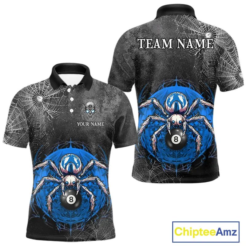 Personalized Grunge Spider Web 8 Ball Pool Billiard Shirt For Men, Billiard Team Jerseys |Blue TDM5518