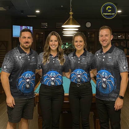 Personalized Grunge Spider Web 8 Ball Pool Billiard Shirt For Men, Billiard Team Jerseys |Blue TDM5518