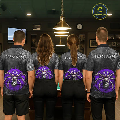 Personalized Grunge Spider Web 8 Ball Pool Billiard Shirt For Men, Billiard Team Jerseys |Purple TDM5519