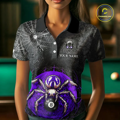 Personalized Grunge Spider Web 8 Ball Pool Billiard Shirt For Women, Billiard Team Jerseys |Purple TDM5519