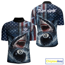 Load image into Gallery viewer, American Flag Shark 8 Ball Billiard Shirt For Men Custom Lightning Patriotic Pool Team Jersey TDM5769
