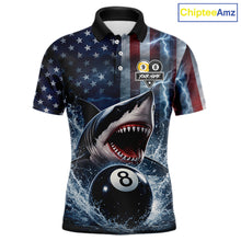 Load image into Gallery viewer, American Flag Shark 8 Ball &amp; 9 Ball Billiard Shirt For Men Custom Lightning Patriotic Pool Jersey TDM5770
