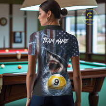 Load image into Gallery viewer, American Flag Shark 8 Ball &amp; 9 Ball Billiard Shirt For Women Custom Lightning Patriotic Pool Jersey TDM5770