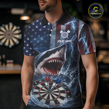 Load image into Gallery viewer, American Flag Shark Darts Shirt For Men Custom Lightning Patriotic Dart Jersey Team Polo &amp; 1/4 Zip TDM5771