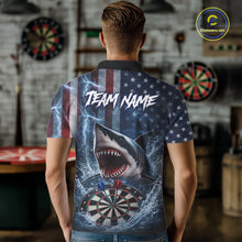 Load image into Gallery viewer, American Flag Shark Darts Shirt For Men Custom Lightning Patriotic Dart Jersey Team Polo &amp; 1/4 Zip TDM5771
