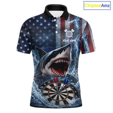 Load image into Gallery viewer, American Flag Shark Darts Shirt For Men Custom Lightning Patriotic Dart Jersey Team Polo &amp; 1/4 Zip TDM5771