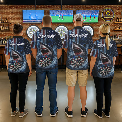 American Flag Shark Darts Shirt For Men Custom Lightning Patriotic Dart Jersey Team Polo & 1/4 Zip TDM5771