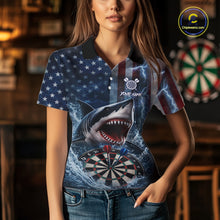 Load image into Gallery viewer, American Flag Shark Darts Shirt For Women Custom Lightning Patriotic Dart Jersey Team Polo &amp; 1/4 Zip TDM5771