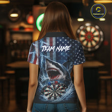 Load image into Gallery viewer, American Flag Shark Darts Shirt For Women Custom Lightning Patriotic Dart Jersey Team Polo &amp; 1/4 Zip TDM5771