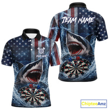 Load image into Gallery viewer, American Flag Shark Darts Shirt For Men Custom Lightning Patriotic Dart Jersey Team Polo &amp; 1/4 Zip TDM5771