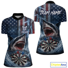 Load image into Gallery viewer, American Flag Shark Darts Shirt For Women Custom Lightning Patriotic Dart Jersey Team Polo &amp; 1/4 Zip TDM5771