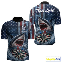 Load image into Gallery viewer, American Flag Shark Darts Shirt For Men Custom Lightning Patriotic Dart Jersey Team Polo &amp; 1/4 Zip TDM5771