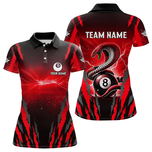 Personalized Thunder Lightning Cobra Snake Women Billiard Shirts, 8 Ball Billiard Team Jerseys |Red TDM3608