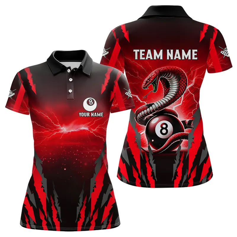 Personalized Thunder Lightning Cobra Snake Women Billiard Shirts, 8 Ball Billiard Team Jerseys |Red TDM3608