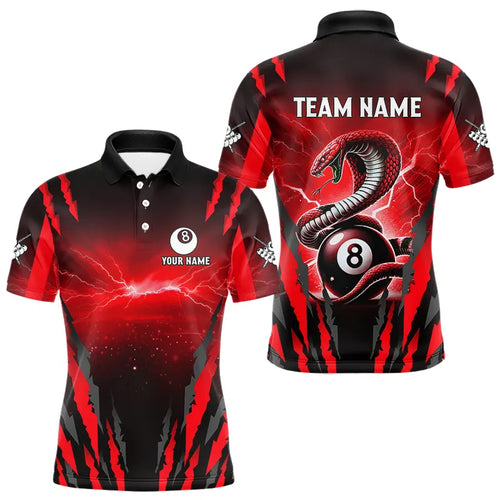 Personalized Thunder Lightning Cobra Snake Men Billiard Shirts, 8 Ball Billiard Team Jerseys |Red TDM3608