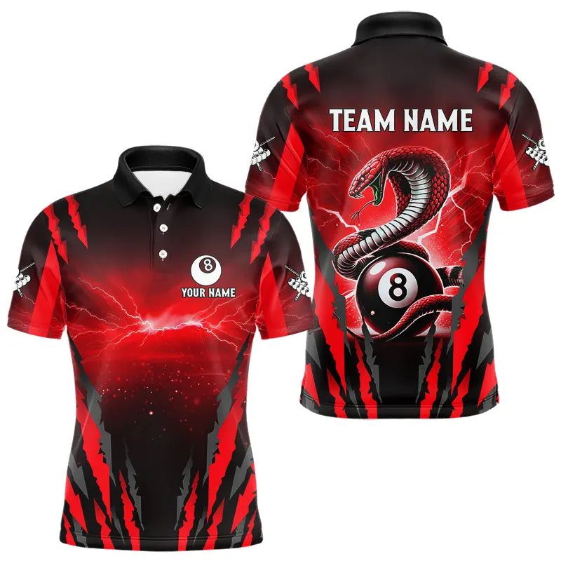 Personalized Thunder Lightning Cobra Snake Men Billiard Shirts, 8 Ball Billiard Team Jerseys |Red TDM3608