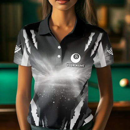 Personalized Thunder Lightning Cobra Snake Women Billiard Shirts, 8 Ball Billiard Team Jerseys |White TDM3609