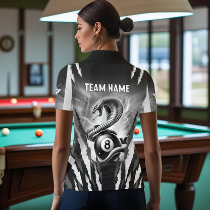 Personalized Thunder Lightning Cobra Snake Women Billiard Shirts, 8 Ball Billiard Team Jerseys |White TDM3609